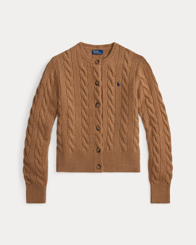 Ralph Lauren Cable-Knit Wool-Cashmere Cardigan | Camel