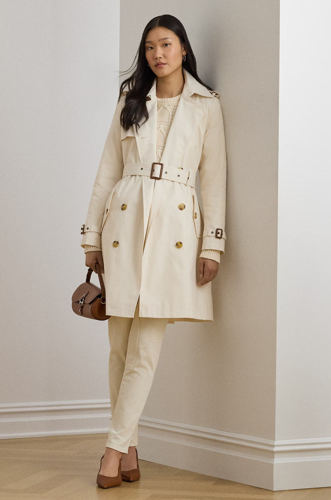 Lauren Ralph Lauren Double-Breasted Cotton-Blend Trench Coat | Cream
