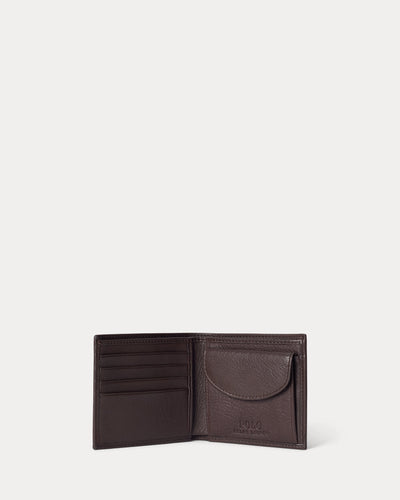 Ralph Lauren Pebbled Leather Billfold Coin Wallet | Brown