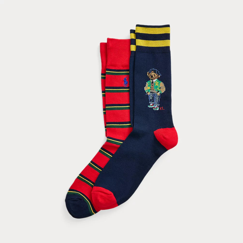 Ralph Lauren Polo Bear Trouser Sock 2-Pack | Navy/Red