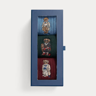 Ralph Lauren Polo Bear Crew Sock 3-Pack Gift Set | Blue/Green/Wine
