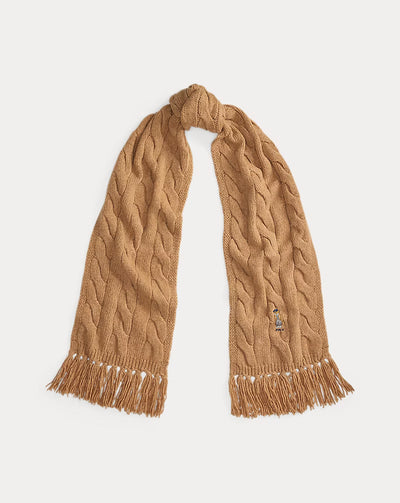 Ralph Lauren Polo Bear Cable-Knit Wool-Blend Scarf | Classic Camel