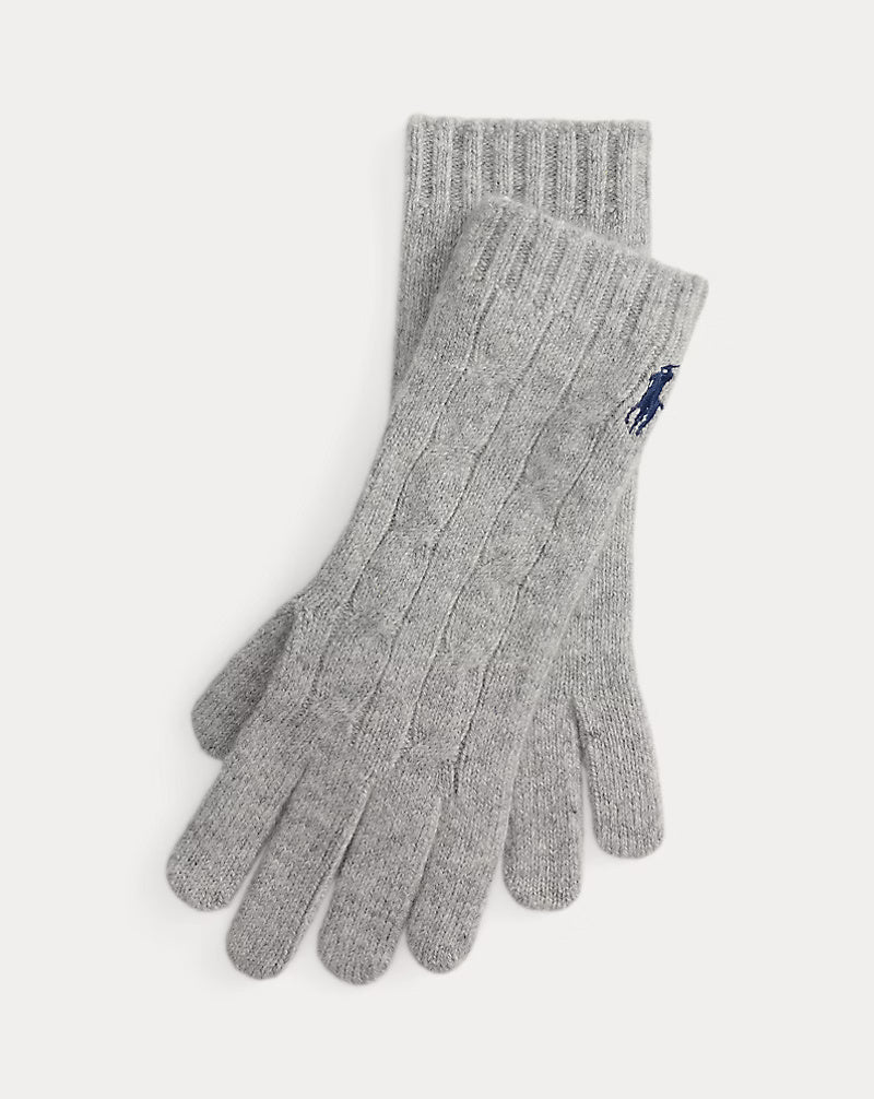 Ralph Lauren Cable-Knit Wool-Cashmere Gloves | Soft Grey
