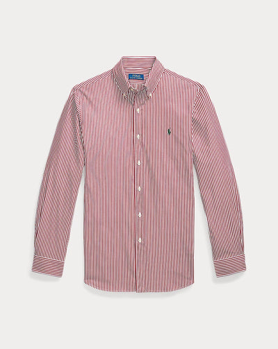 Ralph Lauren Custom Fit Striped Stretch Poplin Shirt | Wine/White