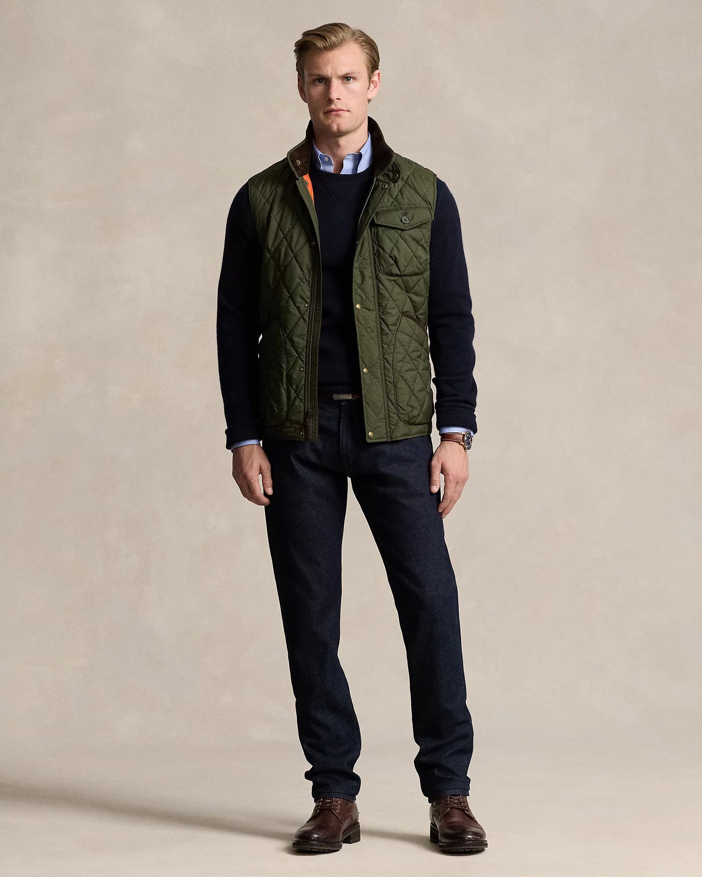 Ralph Lauren The Beaton Quilted Utility Gilet | Company Olive