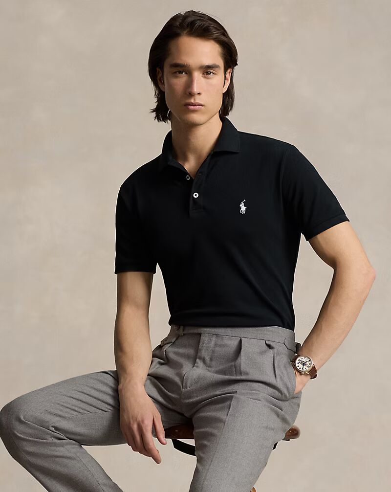 Ralph Lauren Custom Slim Fit Stretch Mesh Polo Shirt | Black