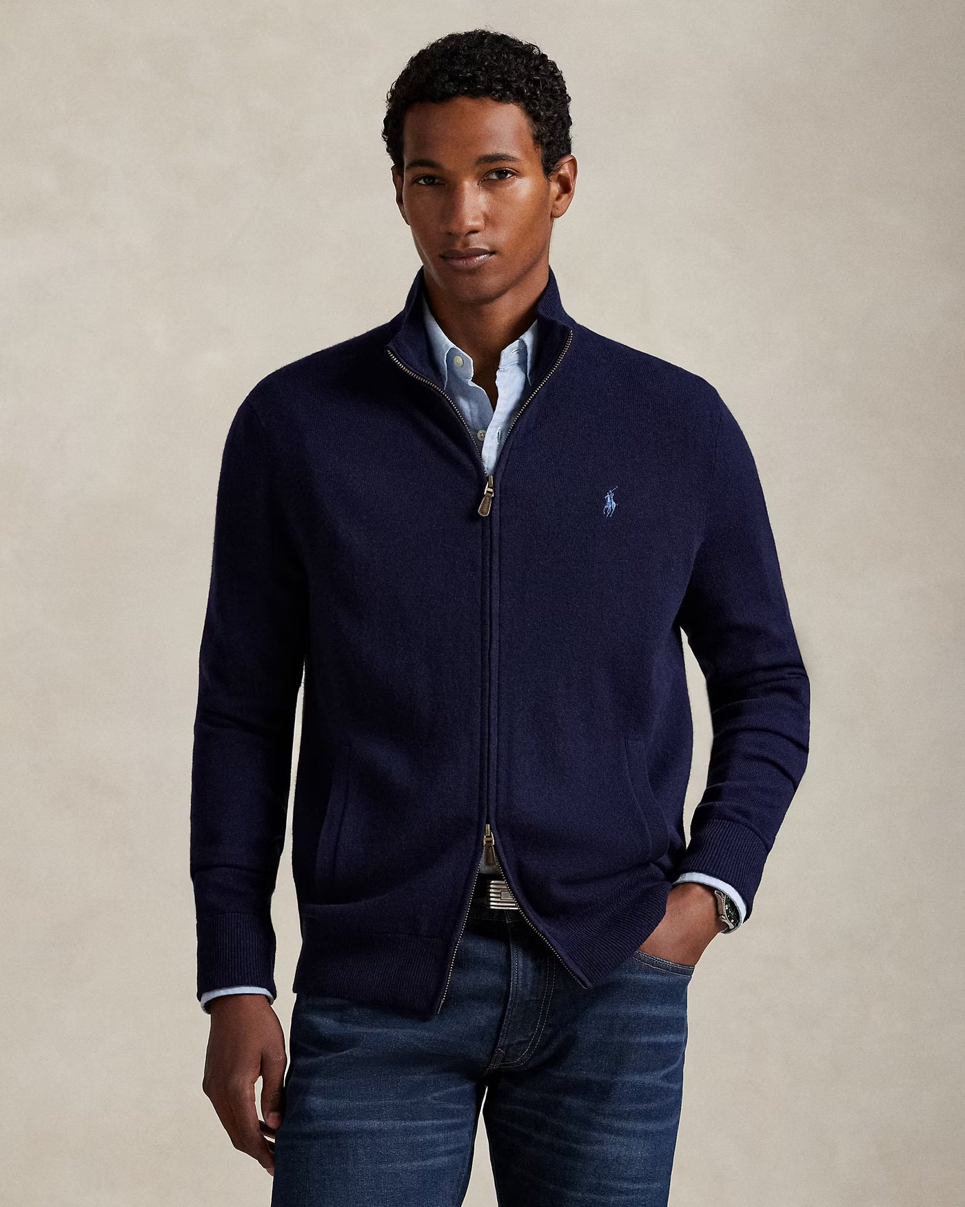 Ralph Lauren Wool Full-Zip Jumper | Hunter Navy