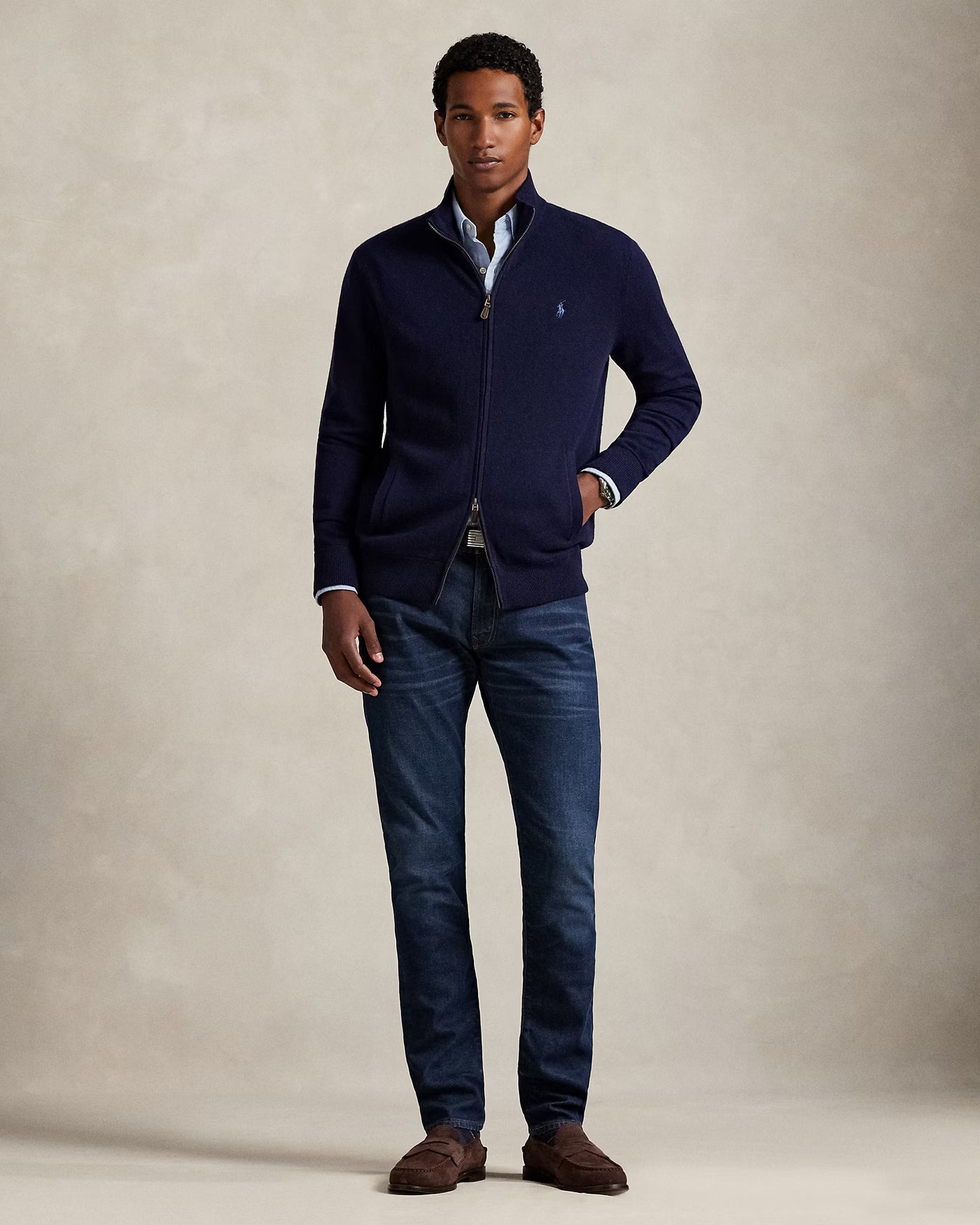 Ralph Lauren Wool Full-Zip Jumper | Hunter Navy