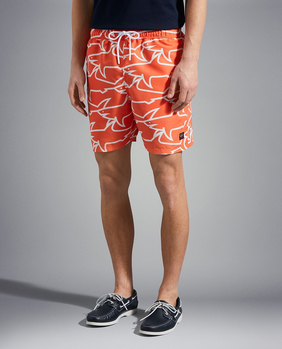 Paul & Shark Save the Sea Swim Shorts Shark Print | Orange