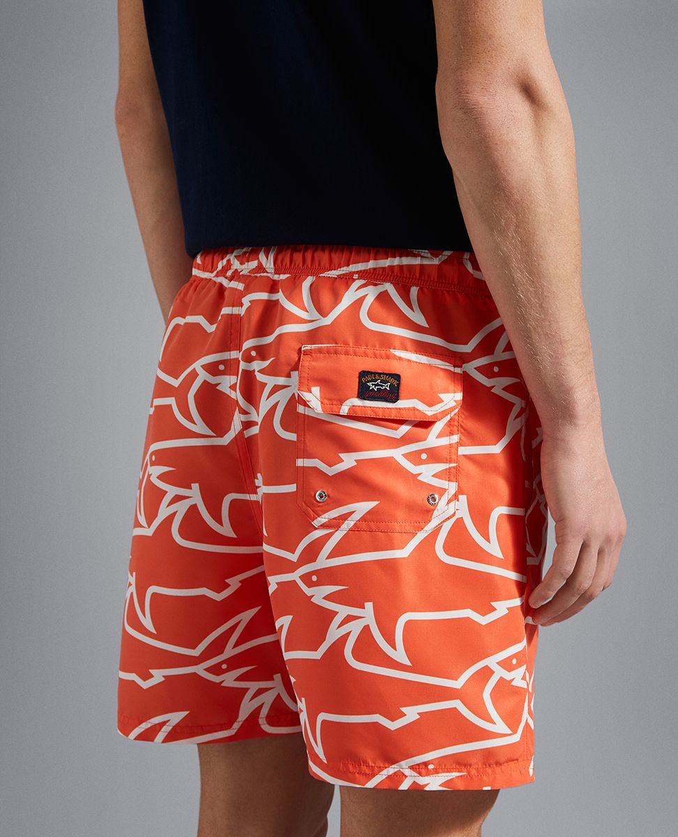 Paul & Shark Save the Sea Swim Shorts Shark Print | Orange
