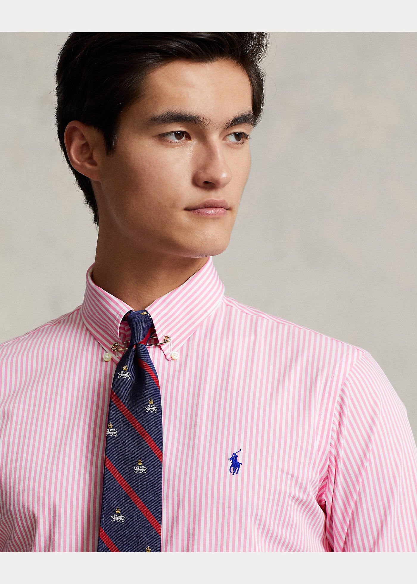 Ralph Lauren Custom Fit Striped Stretch Poplin Shirt | Pink/White
